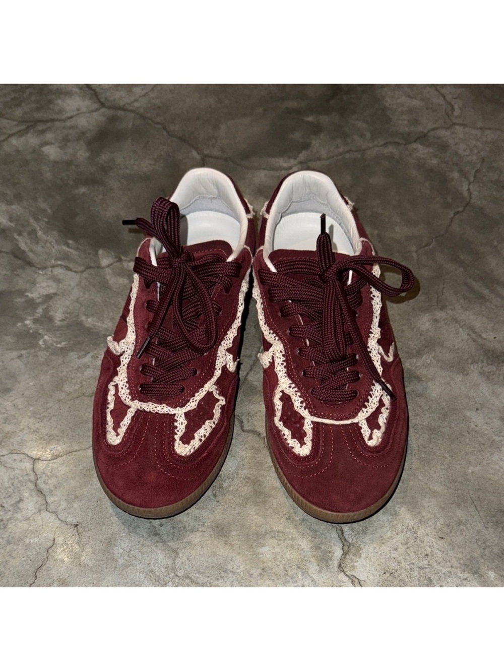 Alohas Crochet Burgundy Leather Women's Sneakers Size 38